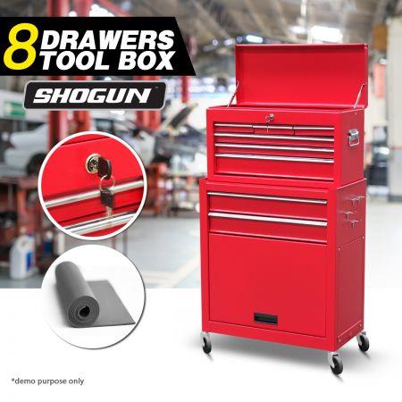 8 Drawers Tool Chest Metal Tool Box Cabinet 61.5cm x 33cm x 111.5cm Red