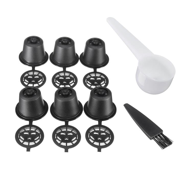 8 Pcs Sets Black Refillable Coffee Capsule Cup Reusable Refilling Filter For Nespresso Machine With Brush