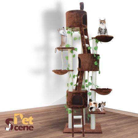 9 Level 260cm Cat Tree Scratching Post Scratcher Pole Brown