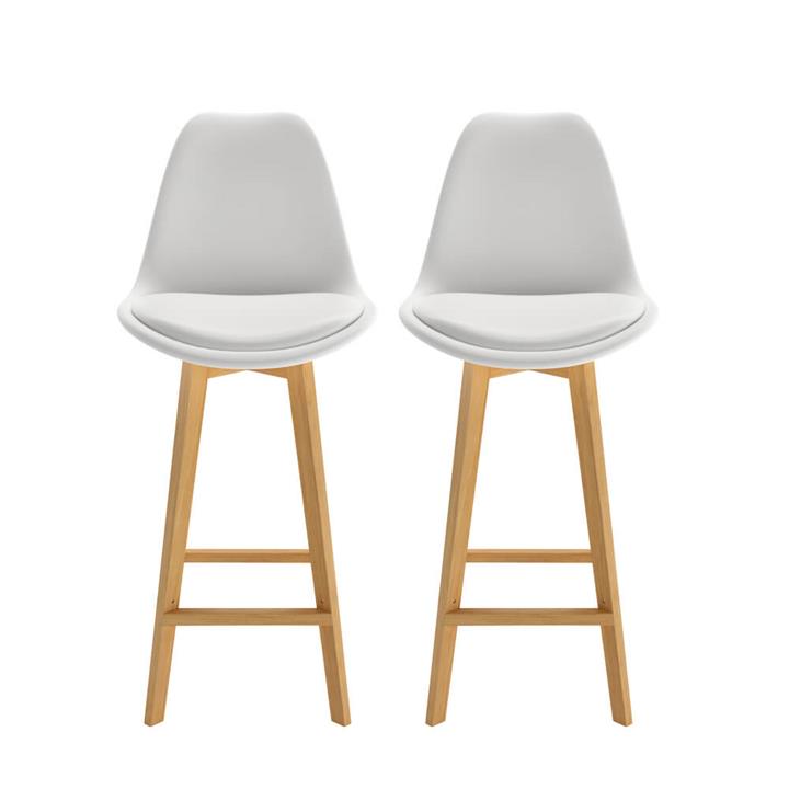 Abby Bar Stool with Beech Legs (Set of 2) - White