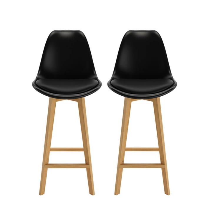 Abby Bar Stool with Beech Legs (Set of 2) - Black