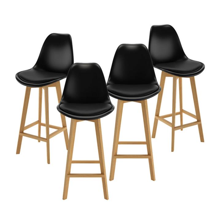 Abby Bar Stool with Beech Legs (Set of 4) - Black