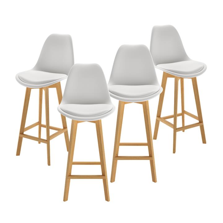 Abby Bar Stool with Beech Legs (Set of 4) - White