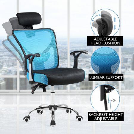 Adjustable Breathable Ergo Mesh Office Computer Chair w/ Lumbar Support - Black/Blue