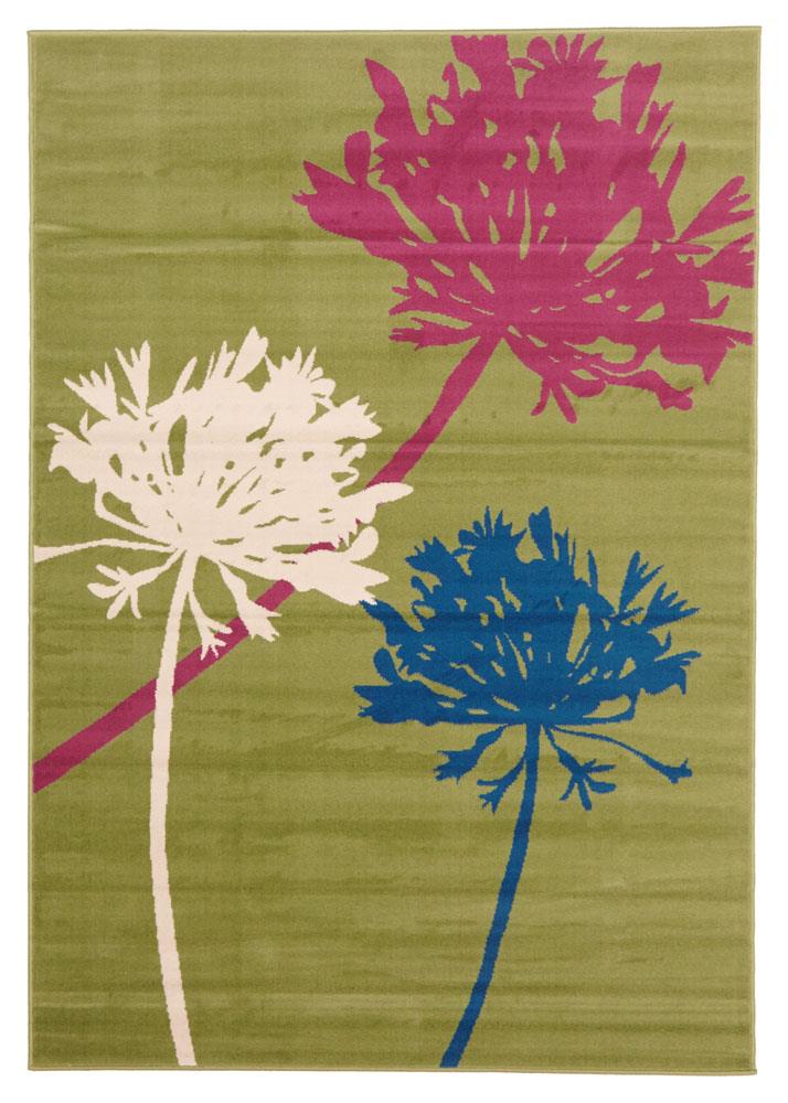 Agapanthus Bud Modern Rectangular Floor Rug Brown Pink