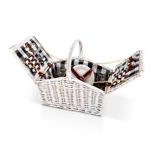 Alfreso Picnic Basket Hamper 2 Person Setting w/  Insulated Wine Compartment Blanket White