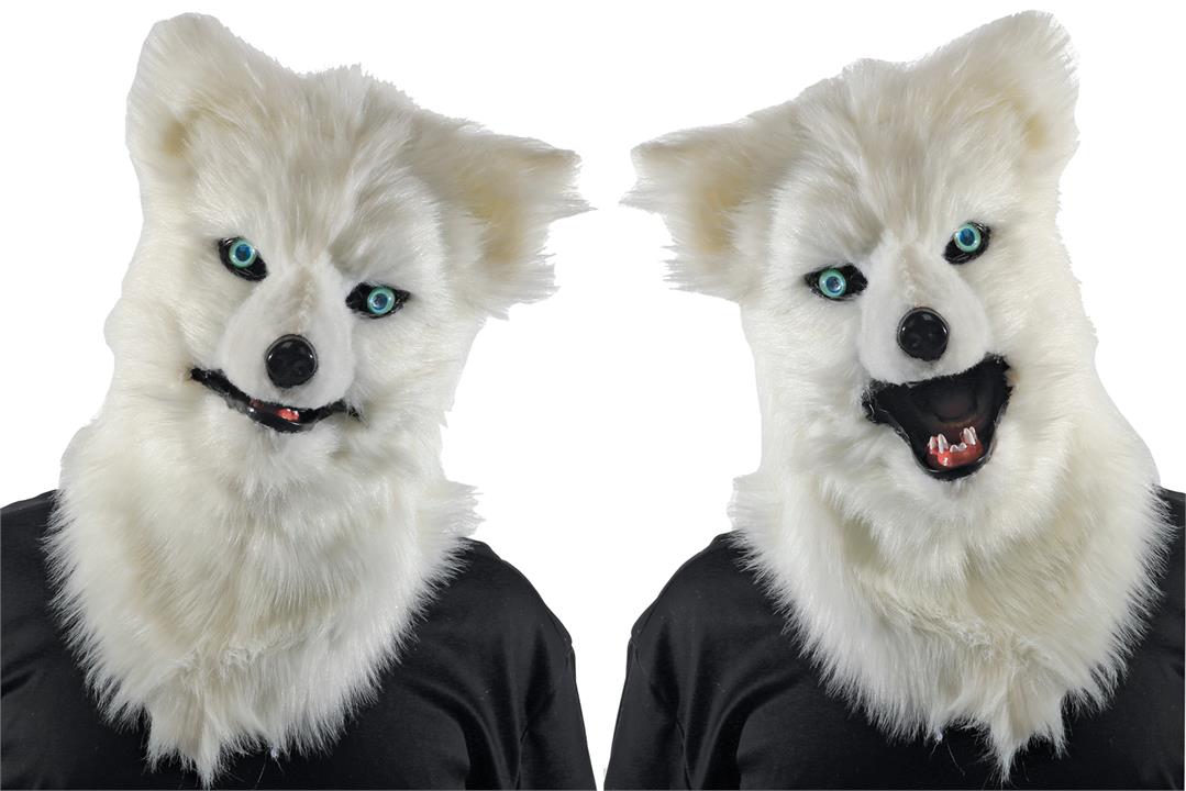 Animated Animal White Wolf Mask With Sound Adult Costume Accessory