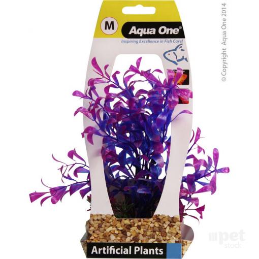 Aqua One Plastic Plant - Blue Hygrophila with Gravel Base - Medium