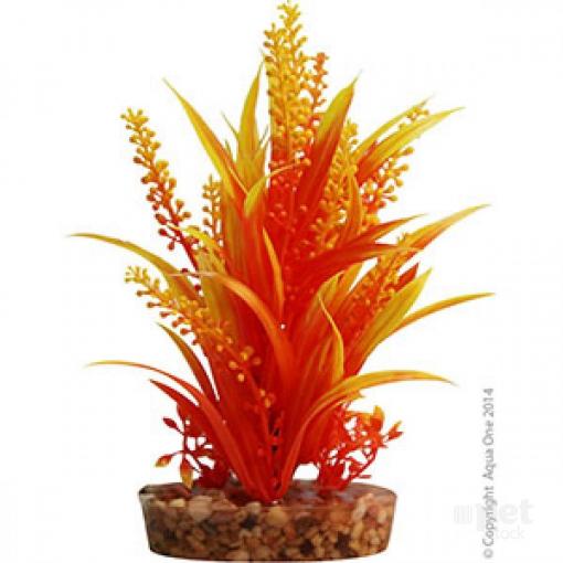 Aqua One Plastic Plant - Orange Cabomba with Gravel Base - Medium