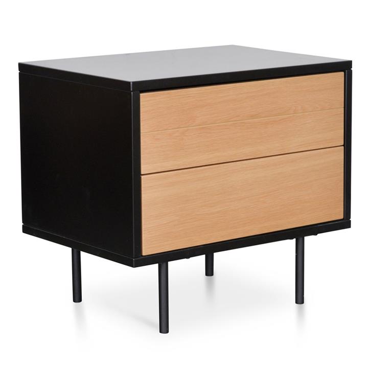 Avenue Bedside Table | Natural Oak | Matt Black