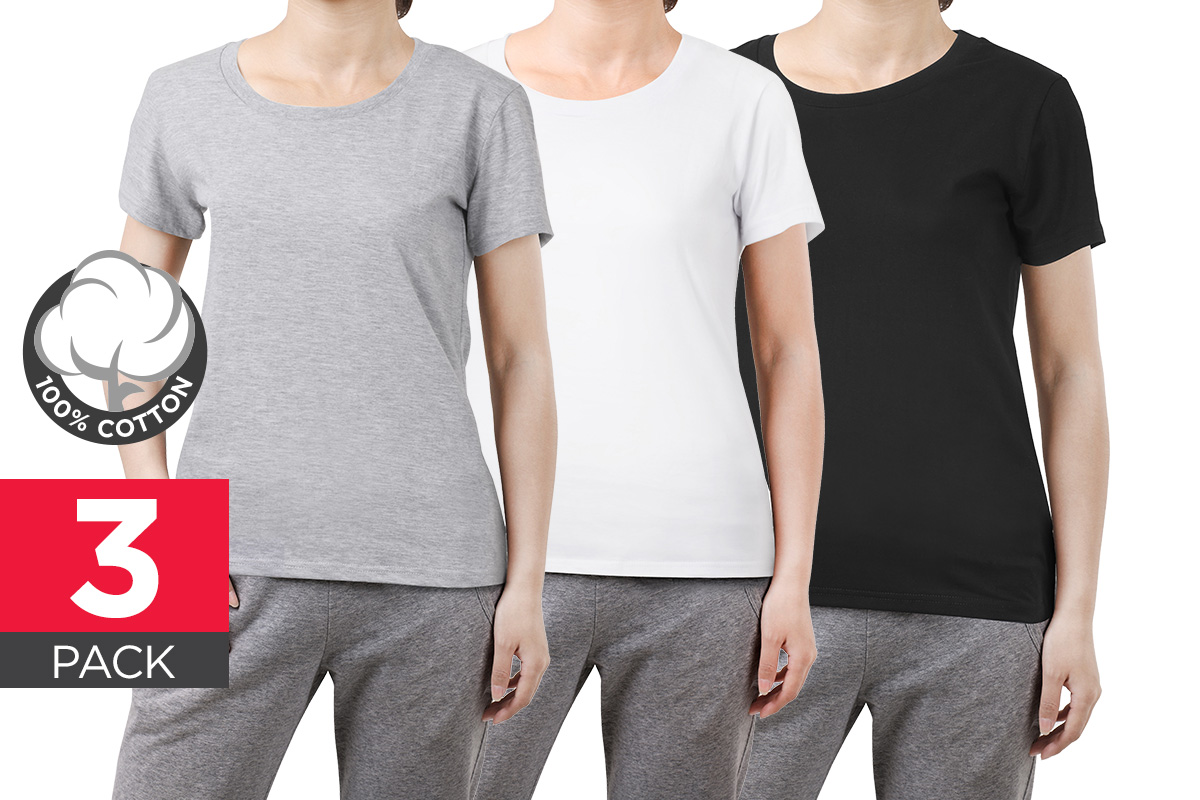 bay6 Women's Plain T-Shirt 3 Pack - 100% Cotton (Large)