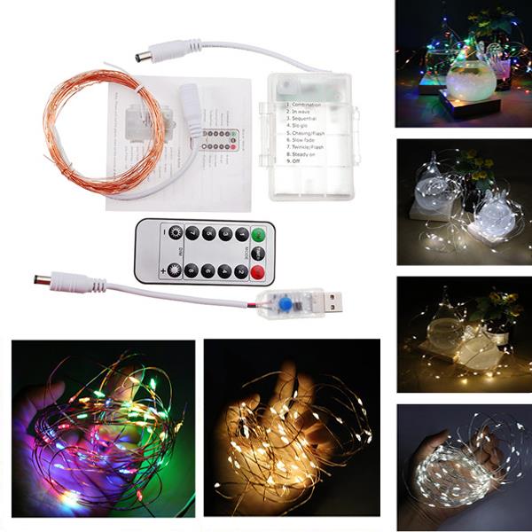 Battery USB Powered 5M 10M 8Modes Copper Wire Fairy String Light With Remote Control for Christmas