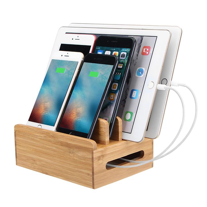 Bamboo Phone Tablet Holder Organizer Charging Stand For Smart Phone/Tablet PC/iPad/iPhone