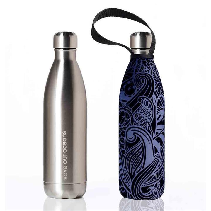 BBBYO Stainless Steel 750ml Bottle + Carry Cover - Silver & Night Koru