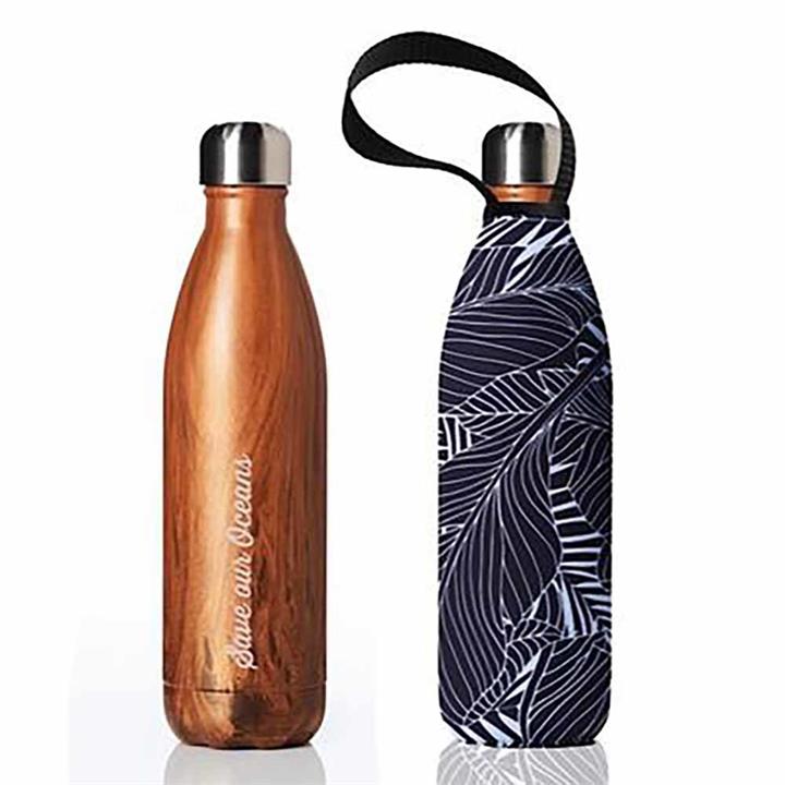 BBBYO Stainless Steel 750ml Bottle + Carry Cover - Woodgrain + Black Leaf