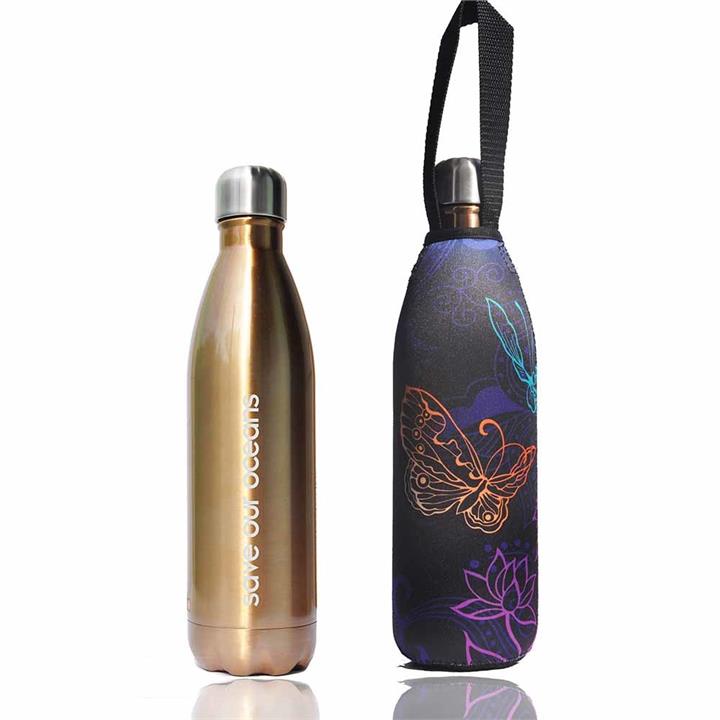 BBBYO Stainless Steel 750ml Bottle + Carry Cover - Gold & Butterfly