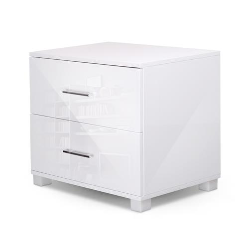 Bedside Table Bedroom Cabinet  High Gloss Chest White w/ 2 Drawers