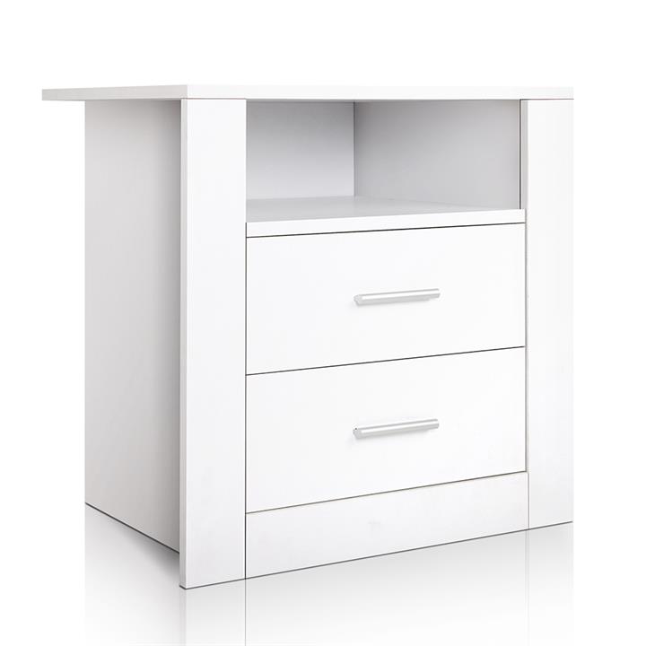 Bedside Table Bedroom Storage Cabinet w/ 2 Drawers and Shelf White