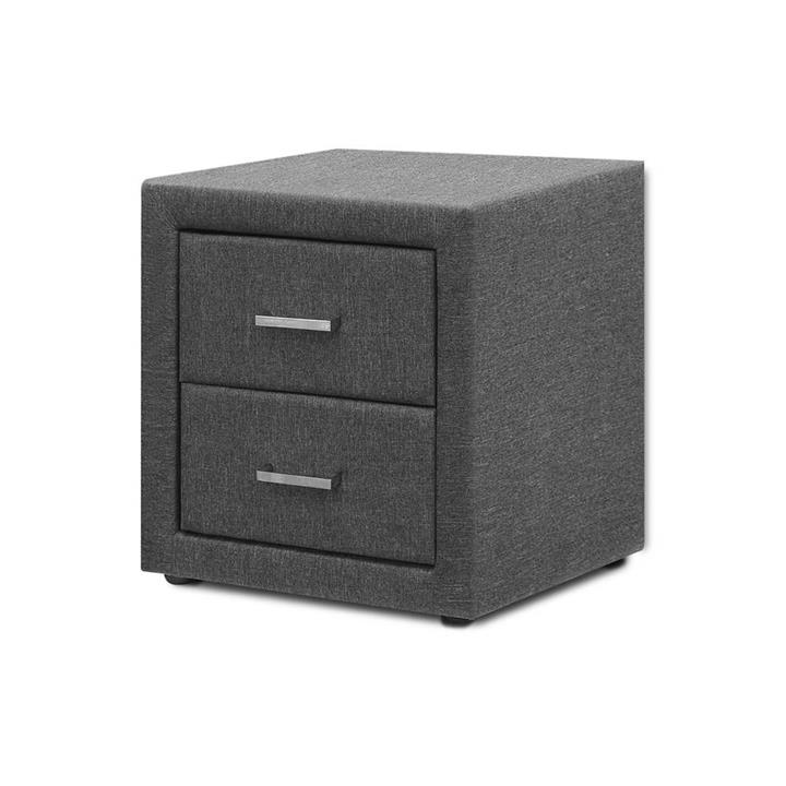 Bedside Table w/ 2 Drawers MDF Frame Linen Fabric Grey