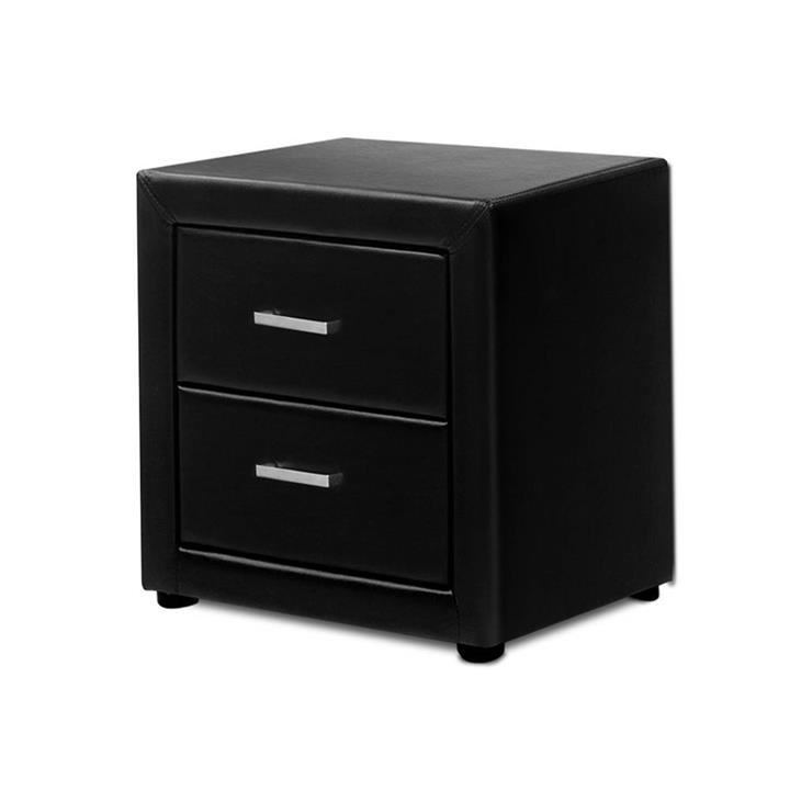 Bedside Table w/ 2 Drawers MDF Frame PVC Leather Exterior Black