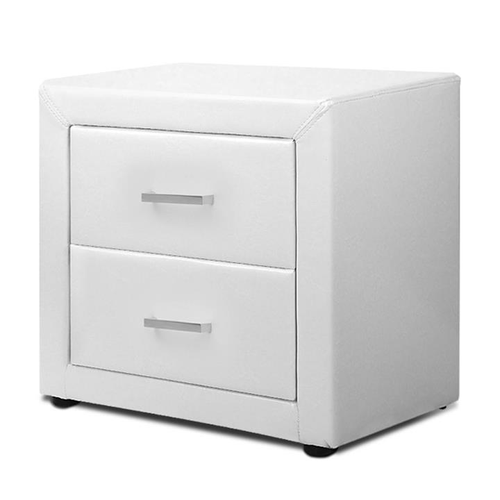 Bedside Table w/ 2 Drawers MDF Frame PVC Leather Exterior White