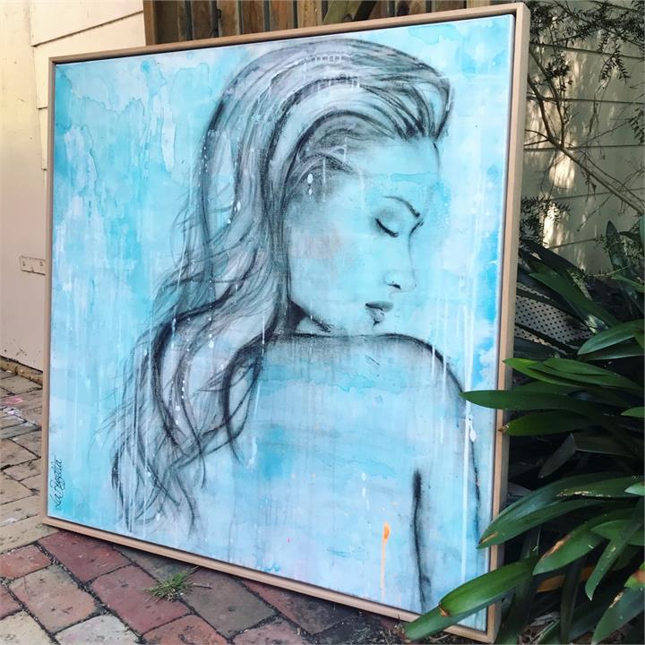 Bella Rosie in Sky Blue, Framed in oak | Original Artwork on Canvas