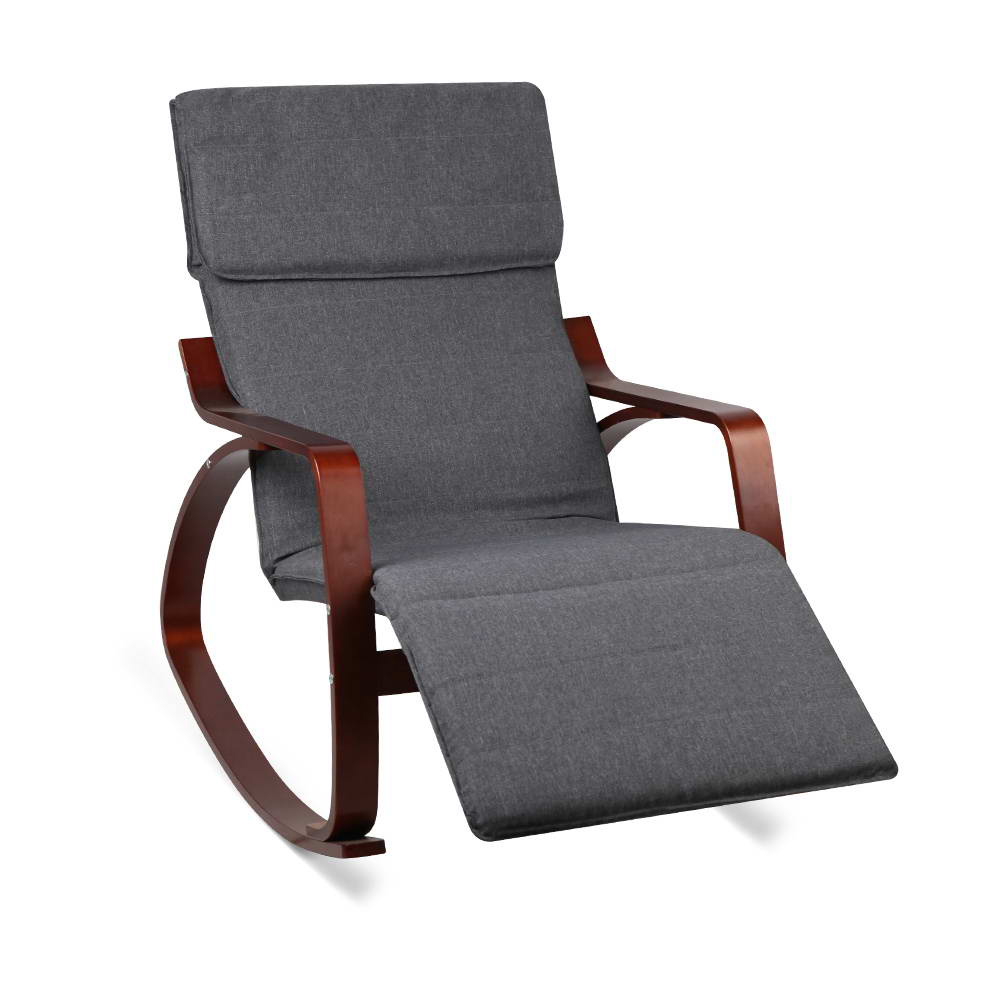 Birch Plywood Adjustable Rocking  Lounge Arm Chair with Fabric Cushion (Charcoal)