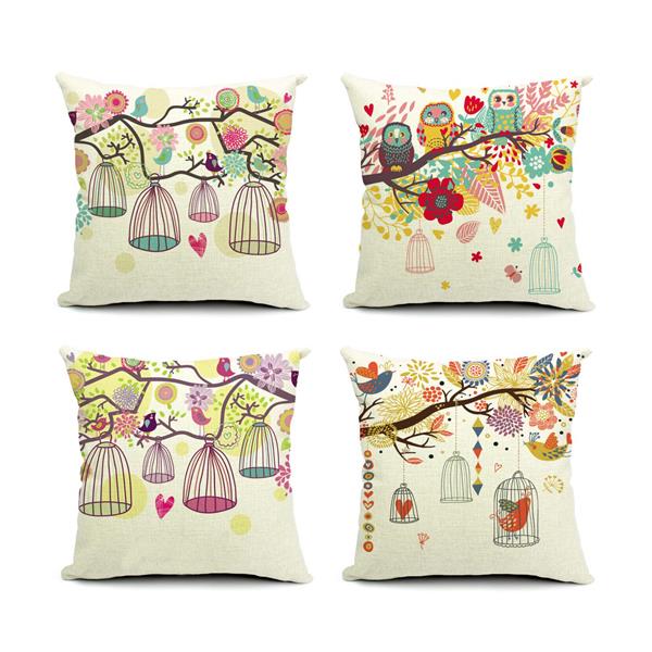 Birdcage Series Cotton Linen Sofa Pillowcase Decorative Cushion Cover