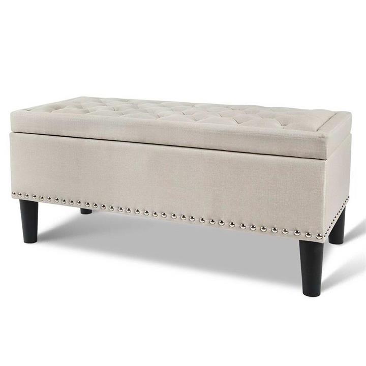 Blanket Box Storage Faux Linen Fabric Ottoman Storage Chest Foot Stool Bench Taupe