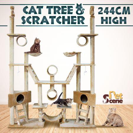 Cat Tree 244cm Multi Level Gym Play Centre with Hammock - Plush Material