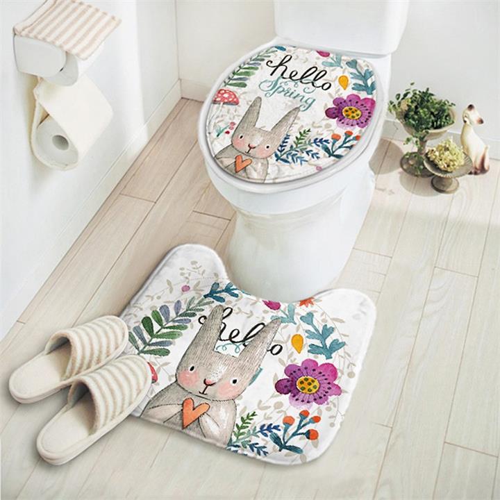 Carpet Absorbent Non-Slip Pedestal Rug Lid Bathroom Toilet Cover Bath Mat New Cut Cartoon Rabbit Animal Pattern