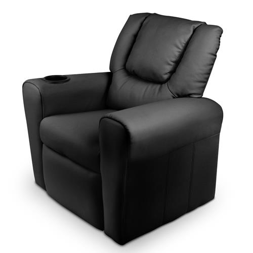 Childs Recliner Chair Luxury PU Leather Padding w/ Drink Holder Black