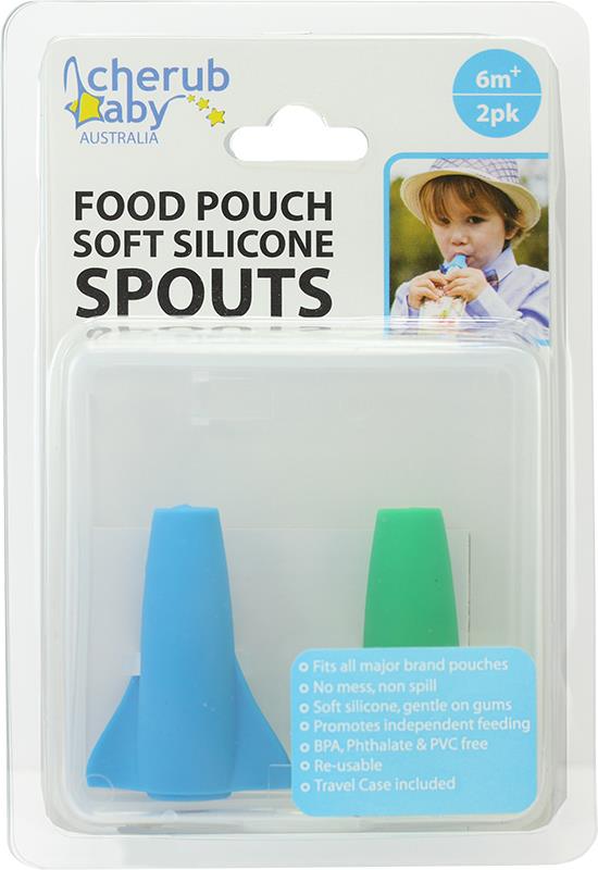 Cherub Baby Food Pouch Soft Spout 2 Pack - Blue & Green