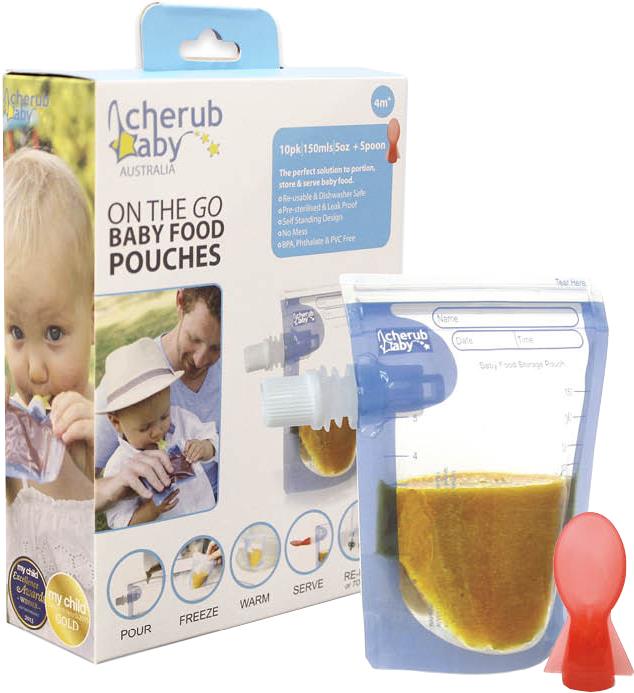 Cherub Baby On The Go Food Storage Pouch X 10 Plus Food Pouch Spoon