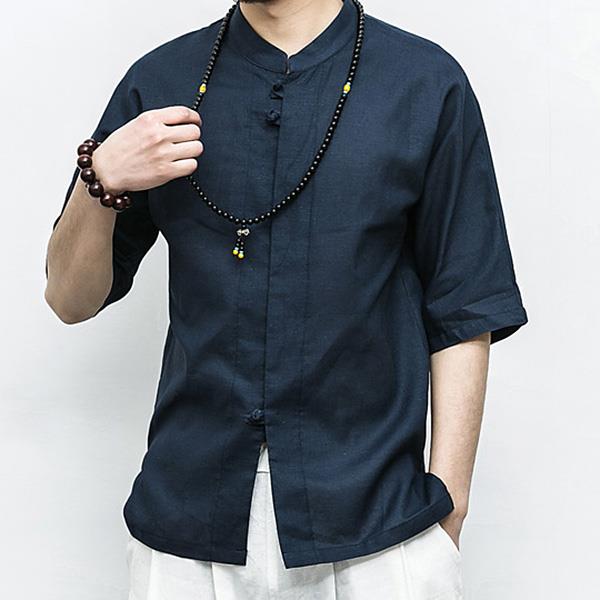 Chinese Style Linen Cotton Vintage Half Sleeve Casual Shirts