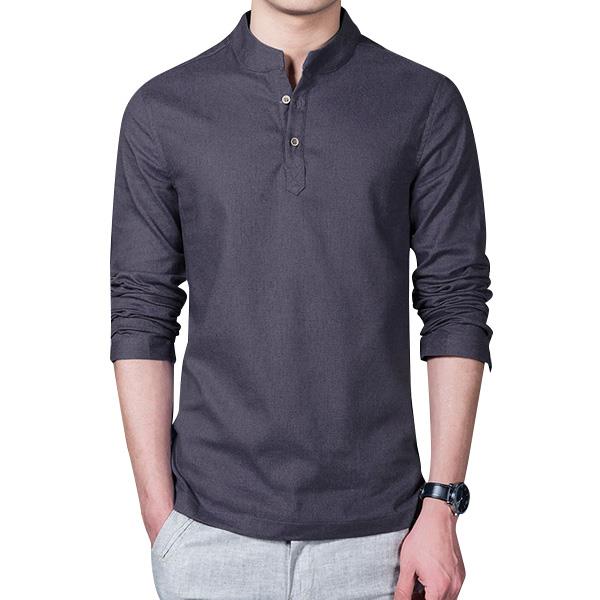 Chinese Style Linen Cotton Traditional Plain Color Shirts