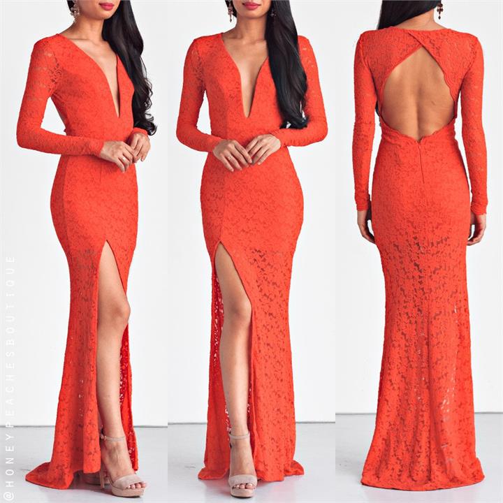 City Lights Lace Maxi Dress - Blood Orange