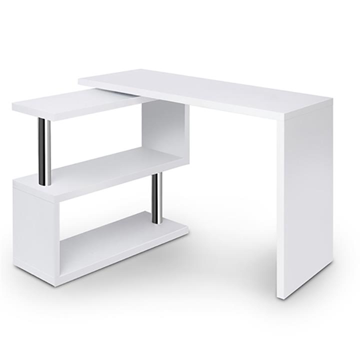 Computer Desk Corner Table w/ Rotating Bookshelf Study Student Office White