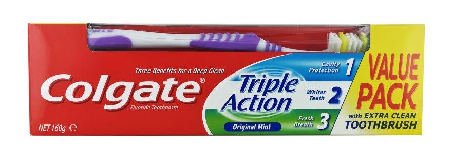 Colgate Toothpaste Triple Action 160g + Extra Clean Toothbrush