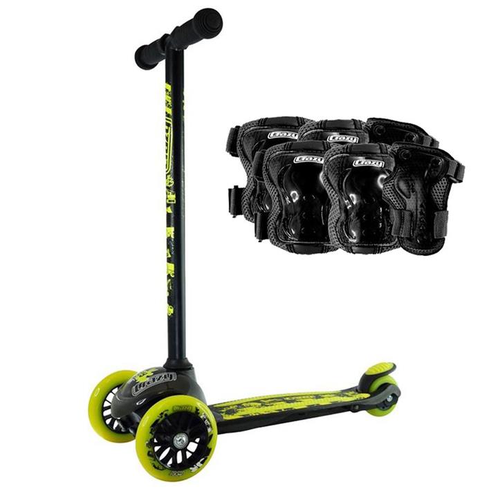 Crazy Skates Joey 3 Wheel Scooter - Green and Black Design