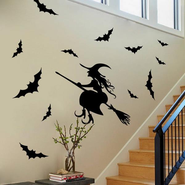 Creative Halloween Haunted House Glass Witch Wall Stickers Background Decoration Sticker Wall Art