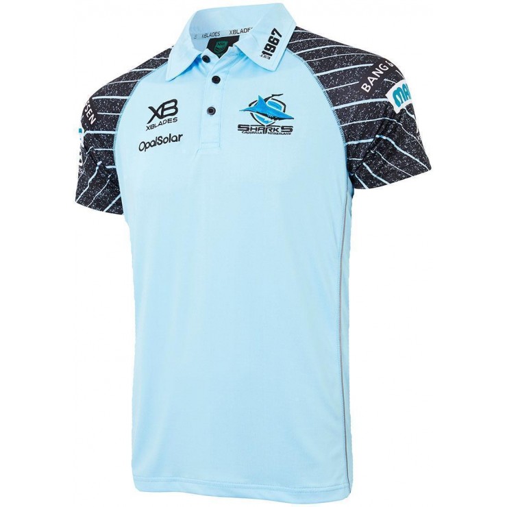 Cronulla-Sutherland Sharks 2018 Men's Media Sky Blue Polo Shirt