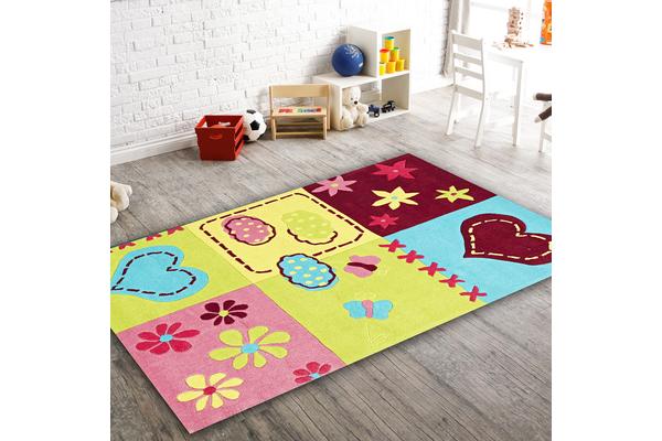 Cute Bright Childers Heart Rug Green Pink 220x150cm