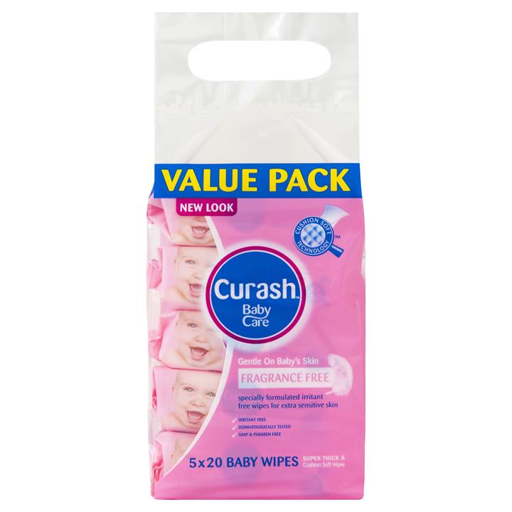 Curash Babycare Fragrance Free Wipes 20 X 5 Packs