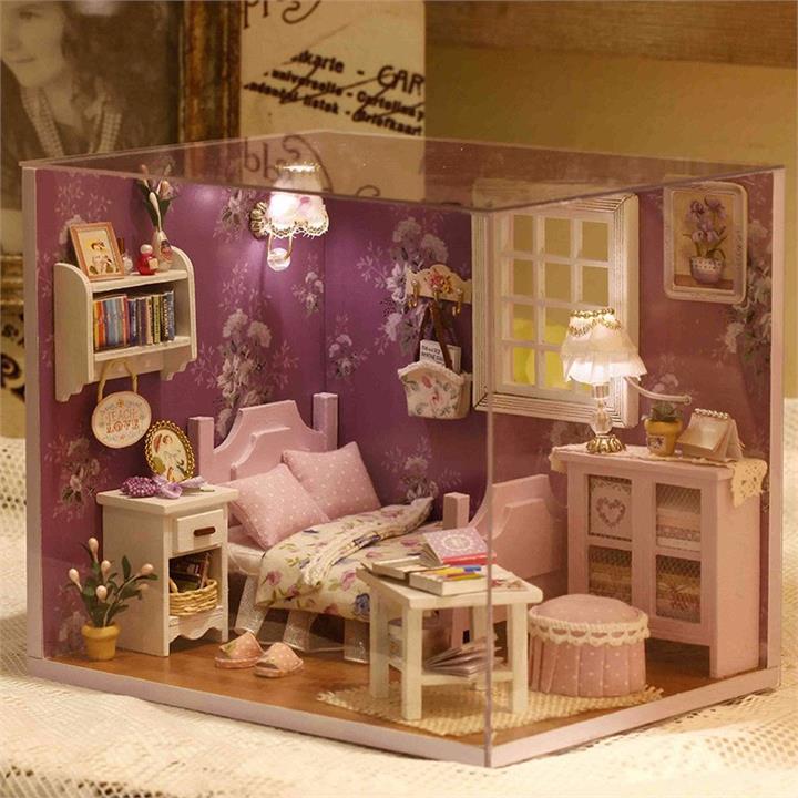 Cuteroom 1:32Dollhouse Miniature DIY Kit with Cover LED Light Sweet Sunshine