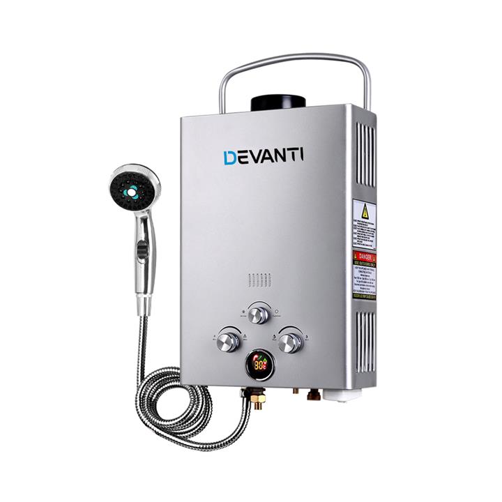 Devanti Portable Gas Hot Water Heater 480L/H Shower Camping Caravan Shed Outdoors Silver