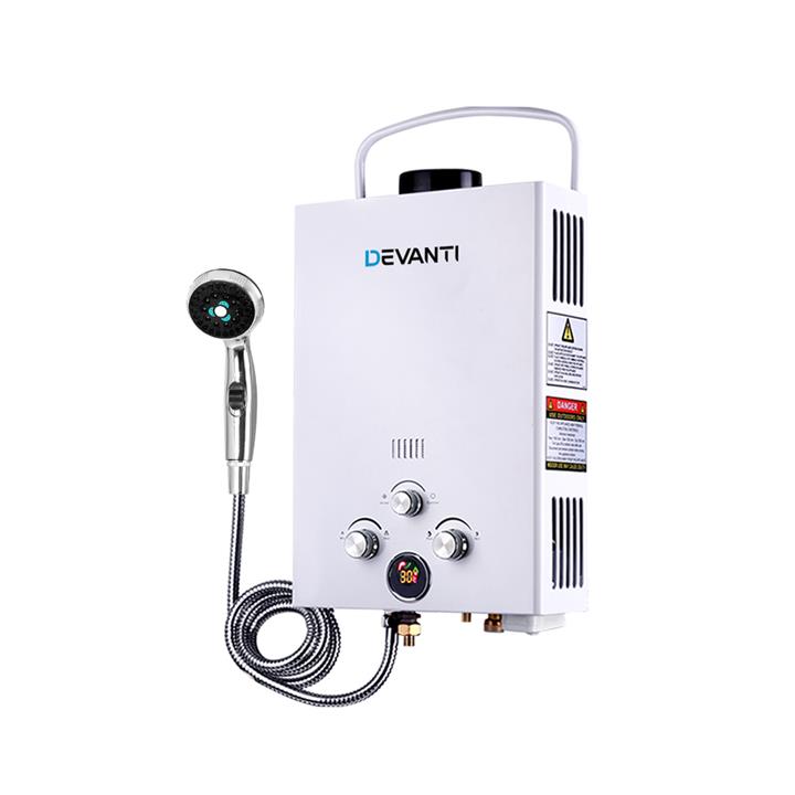 Devanti Portable Gas Hot Water Heater 480L/H Shower Camping Caravan Shed Outdoors White