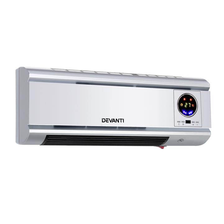 Deventi 2000W Ceramic Wall Heater Dual Power Setting With Remote Control Touch Panel 3 Modes Silver