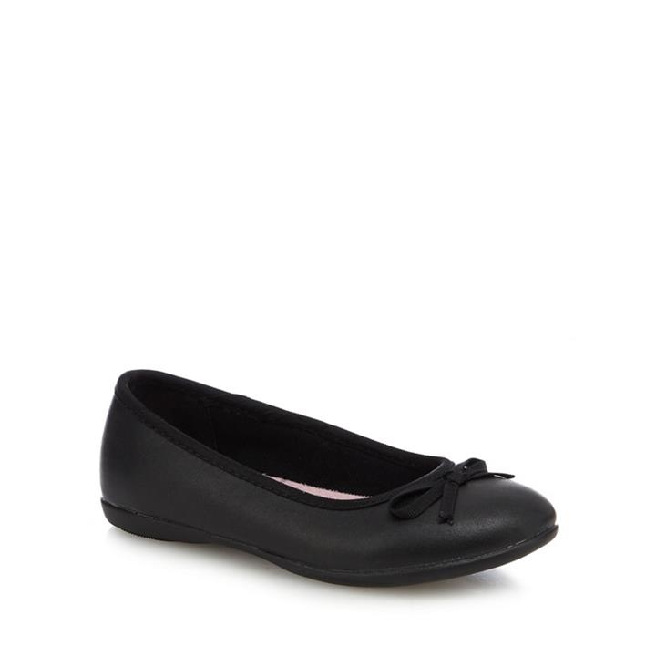 Debenhams Girls' Black Scuff Resistant Leather Ballet Pump School Shoes, Size: 1 Older