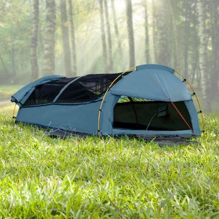 Deluxe Outdoor Camping Canvas Swag Aluminium Poles Tent Double - Navy Blue